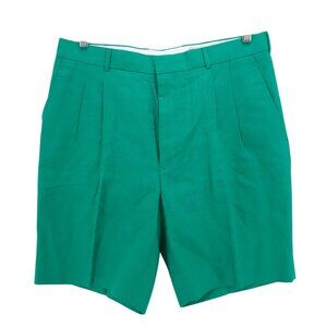 Vtg Smith’s Bermuda Green Irish Linen Blend Shorts Pleated 8" Inseam EUC Size 36